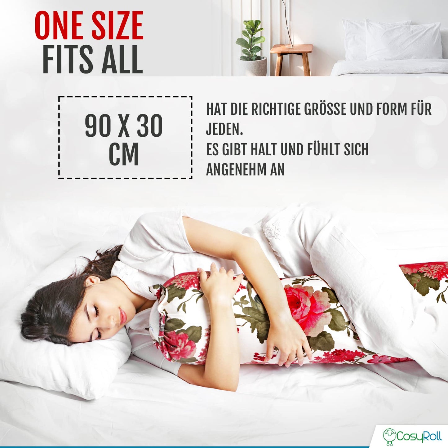 Translate: Original CosyRoll® Side Sleeper & Snuggle Pillow | Better Sleep Pillow | 100% cotton & microfiber filling | 90cm x 30cm | Pillow with Foxglove cover (Color: Red)