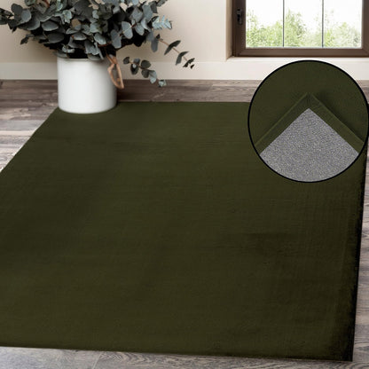 Paid Carpet Living Room High Pile - 200x290cm - Green - Super Soft Cuddly Fluffy Modern Plain Modern Soft Bedroom Rug