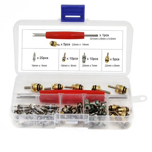 HSEAMALL 50 pieces A/C valve core R12 R134a Automotive air conditioning refrigeration tire valve stem core remover tool assortment kit