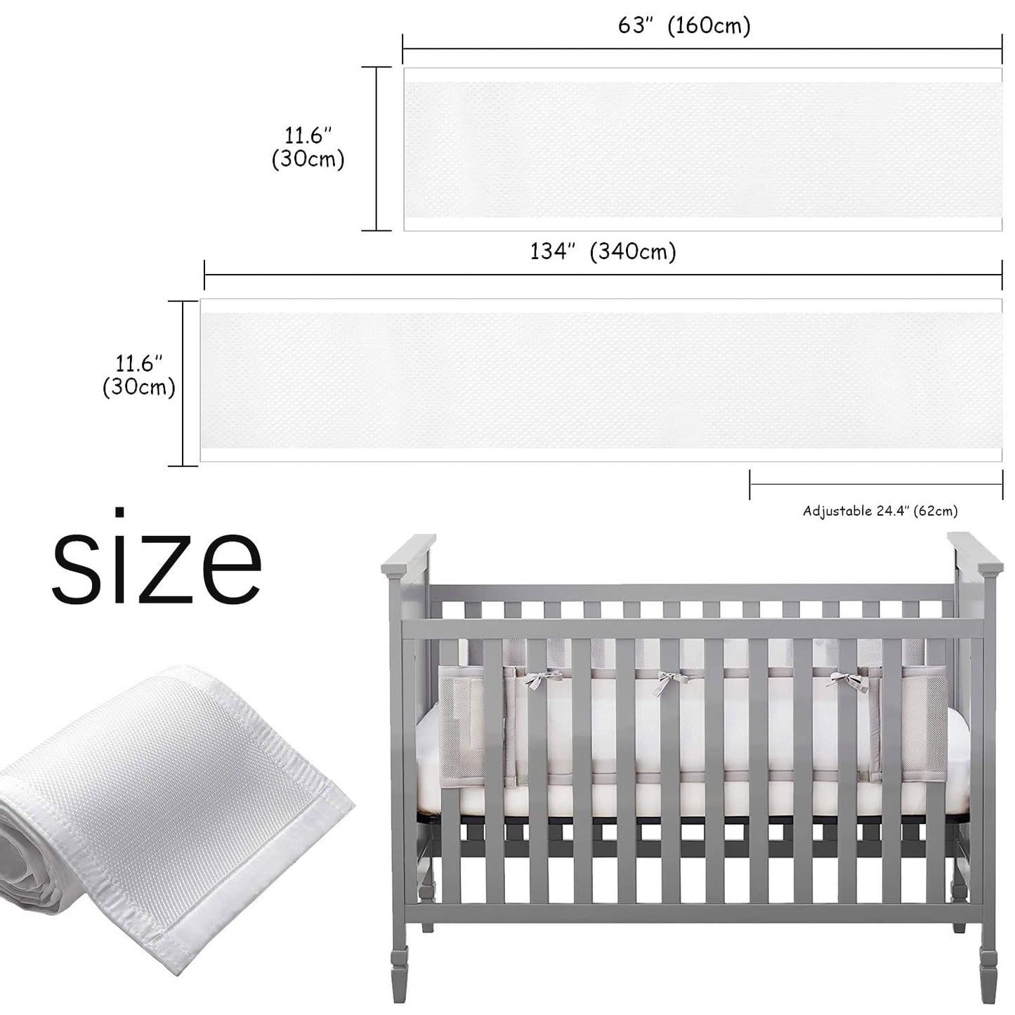 Crib Bumper Pad, 2 Pack Baby Bumper, Head Bumper for Baby Crib, Breathable Crib Bumper, Baby Crib Breathable Protection, Bumper Pads for Toddler Beds, Crib Rail Padding.