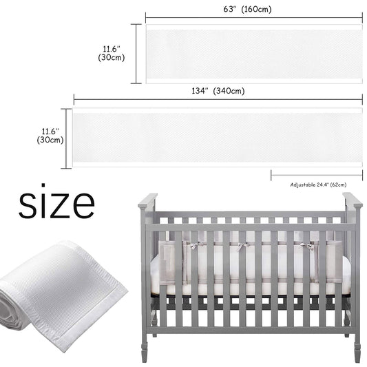 Crib Bumper Pad, 2 Pack Baby Bumper, Head Bumper for Baby Crib, Breathable Crib Bumper, Baby Crib Breathable Protection, Bumper Pads for Toddler Beds, Crib Rail Padding.