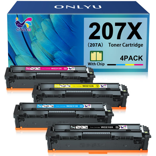 ONLYU 207X 207A Toner with Chip Compatible for HP 207A 207X for HP Color Laserjet Pro MFP M283fdw Toner Black M255dw M282nw M283fdn M255nw W2210X W2211X W2212X W2213X M283 M255 4-Pack