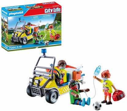 PLAYMOBIL City Life 71205 Paramedic Motorcycle with Light, Toy for Kids 4+ & City Life 71204 Rescue Cart, Toy for Kids 4+