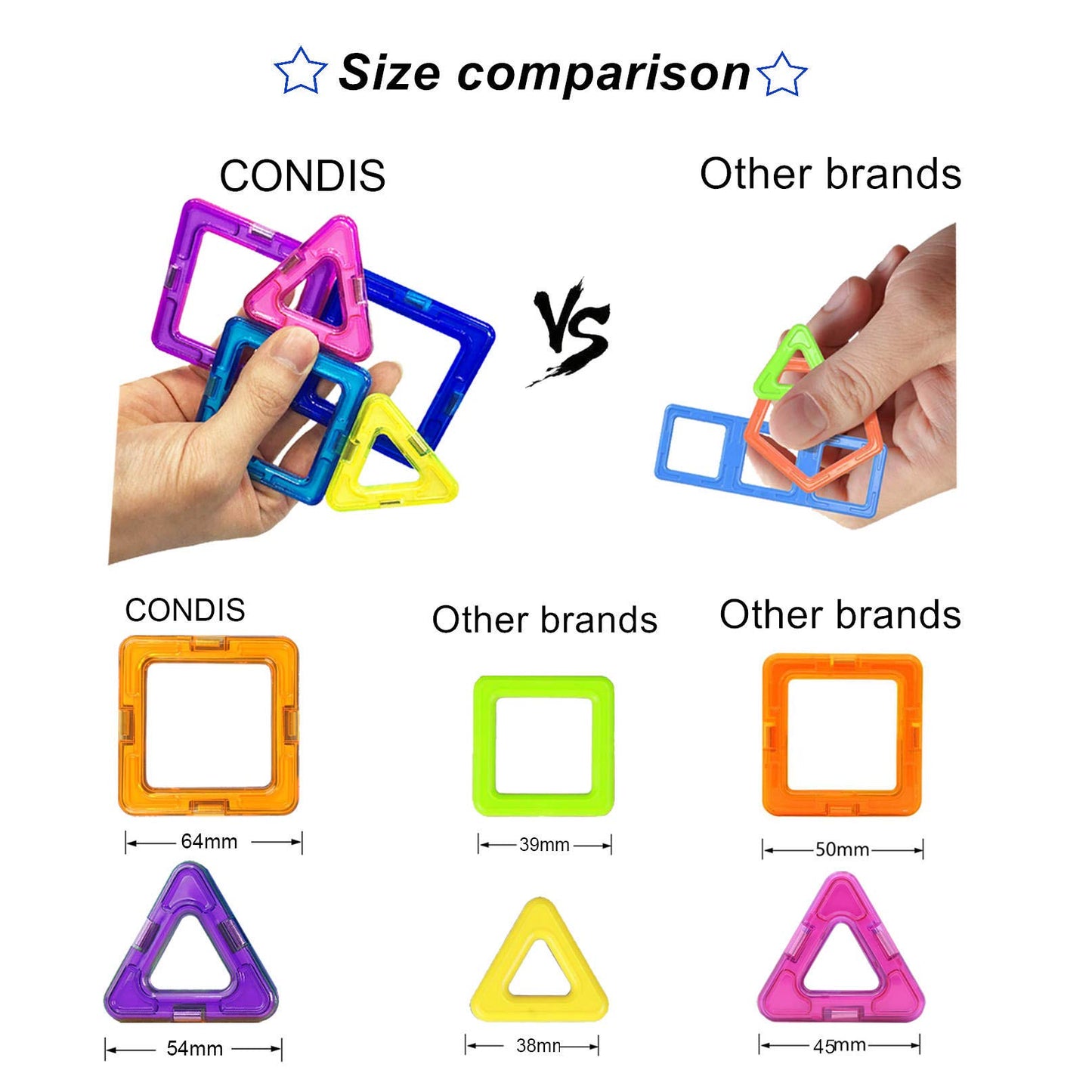 CONDIS Magnetic Building Blocks 62 Pieces, STEM Magnet Blocks, Creative Educational Toy for Montessori Preschool Learning for Boys and Girls ages 3+