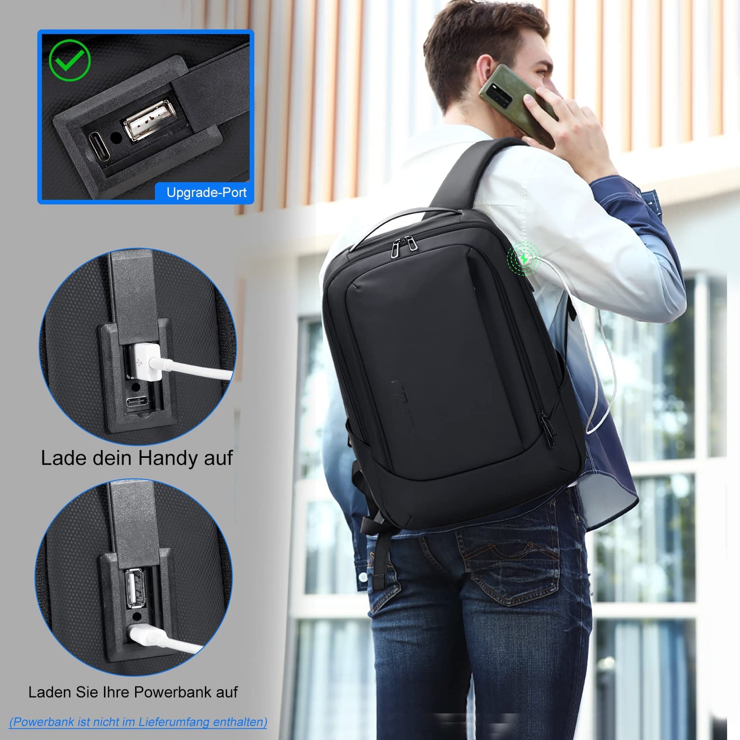FENRUIEN Expandable Laptop Backpack with YKK zippers, 26L-38L capacity, Business Backpack for Men 15.6 inch Laptop Bag with USB Charging Port for Men and Women, Girls, Teenagers with laptop compartment.