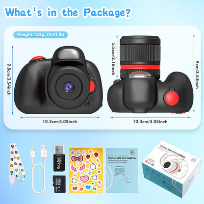 BaFuland Kids Camera, 2.4 inch screen digital camera for kids with 32GB card, 28MP/1080P children's camera selfie with 360° rotatable zoom, gifts for boys & girls aged 3-12 years (black)