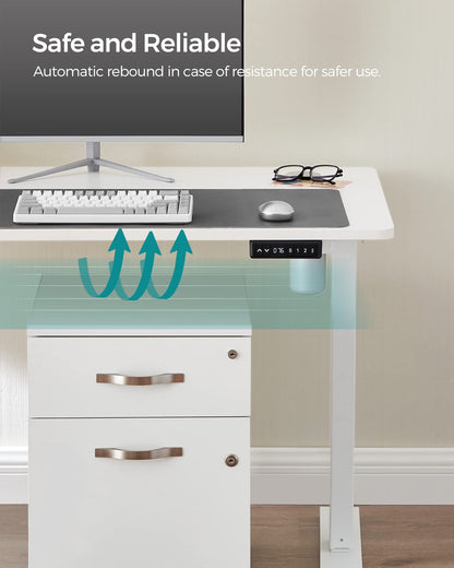 SONGMICS electric height adjustable desk frame, desk stand, without tabletop, with hooks, infinitely adjustable, memory function, steel, white LSD018W01