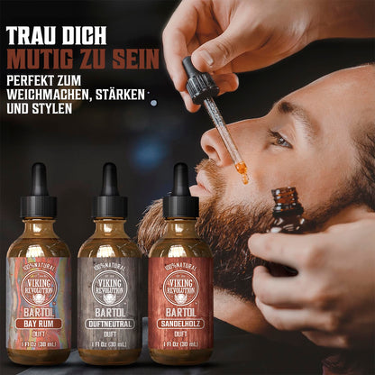 Viking Revolution - Beard Oil - Softens, Protects, and Strengthens - Made from All-Natural Bay Rum, Unscented & Sandalwood - Beard Oil for Men - Gifts for Men - Set 3 x 30 ml