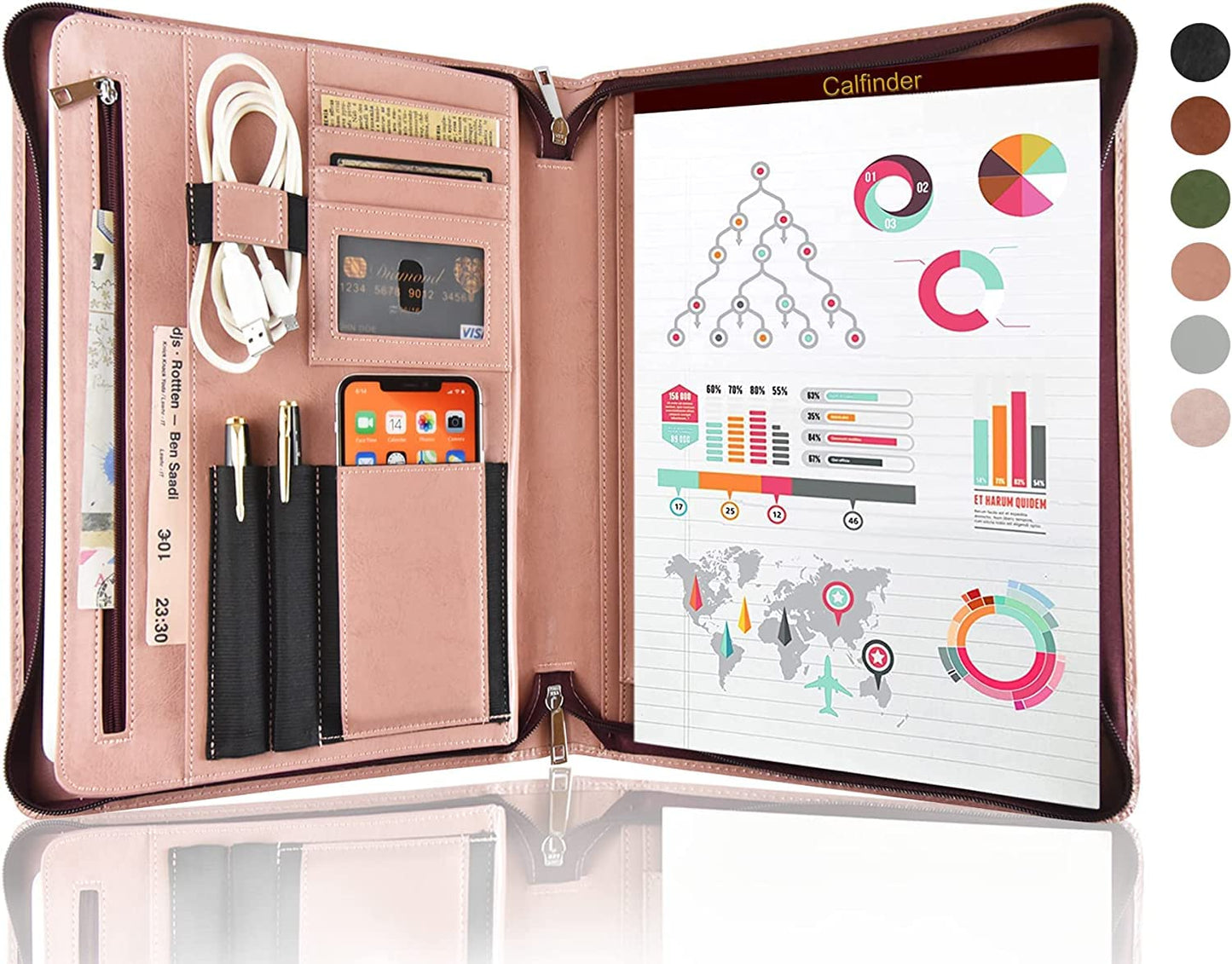 Calfinder A4 writing pad, conference folder, vegan leather, work folder, file folder, leather folder, business folder, pink