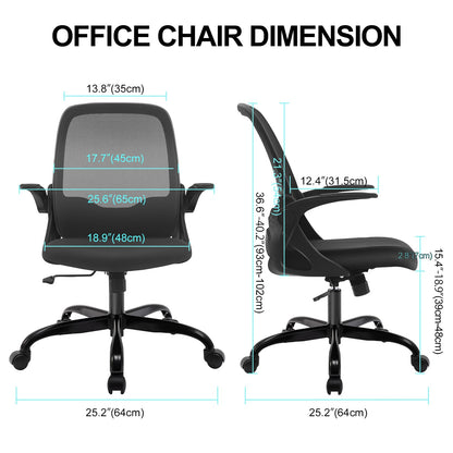 KERDOM Office Chair, Ergonomic Desk Chair with Folding Armrests, Mesh Computer Chair Work Chair Lightweight Chair, 360° Swivel Chair 933 Black