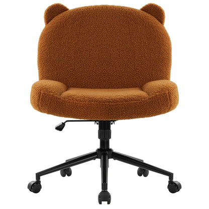 IWMH office chair without armrests, adjustable height swivel chair with wheels, desk chair with fabric padding, ergonomic chair, reading chair with wider cushion for cross-legged sitting (Brown)