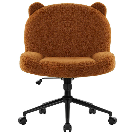 IWMH office chair without armrests, adjustable height swivel chair with wheels, desk chair with fabric padding, ergonomic chair, reading chair with wider cushion for cross-legged sitting (Brown)