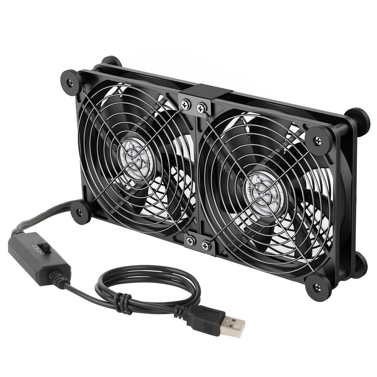 ELUTENG USB Fan 140mm 5V 2 in 1 with 3 Adjustable Speeds, Dual USB Computer Fan 140mm PC Fan 14mm with 8 Shock-Absorbing Feet for PS5 PS4/Laptop/TV Box/Router