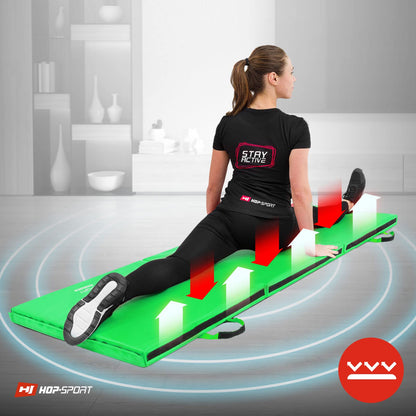 Hop-Sport folding gymnastics mat - ground cushion for home 180x60x5cm - fitness mat, gymnastics mat with carrying handles and Velcro closure thickness 4cm / 5cm (green)