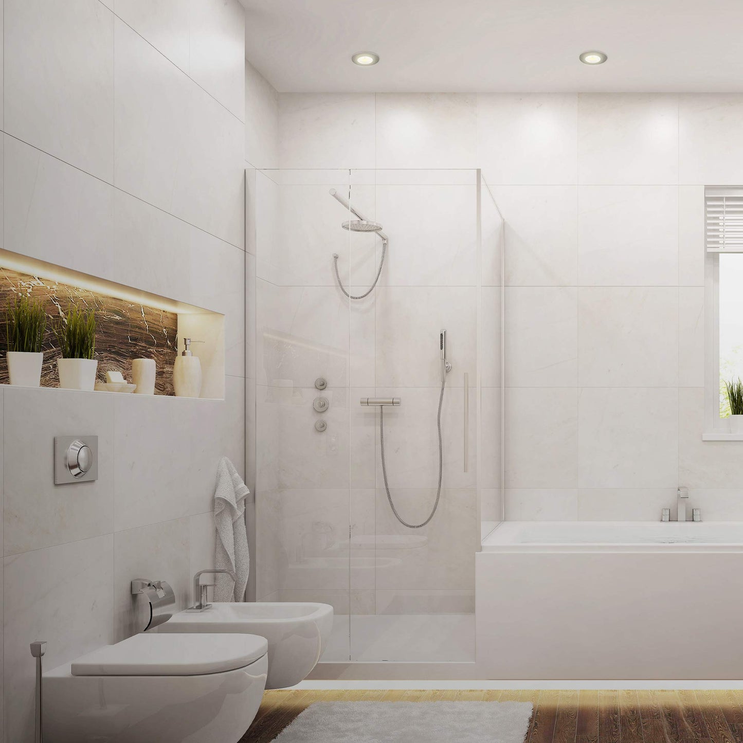 Briloner Lights 7204-032 LED Recessed Light, LED Spotlight, Ceiling Spotlight, Living Room Lamps, LED Recessed Spotlight 230V, Ceiling Recessed Lights, 5 Watts, 400 Lumens, Bathroom Suitable IP44, Energy-saving, 3-Piece Set, Round, Brushed Nickel.