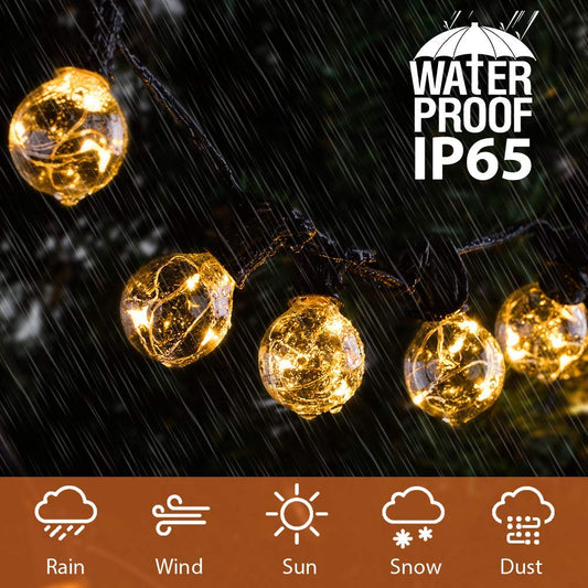 Quntis 38ft IP65 LED outdoor string lights, 30 G40 bulbs E12 warm white + 3 spare bulbs, 155 LEDs, waterproof for party garden balcony patio tent cafe décor.