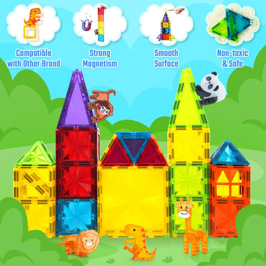 Theefun Magnetic Building Blocks 110 Pieces, Magnetic Blocks Magnetic Toys Magnet Toy for Kids Magnets Building Blocks Children's Toys Gift for 3 4 5 6 7 8 Years Old Boys and Girls