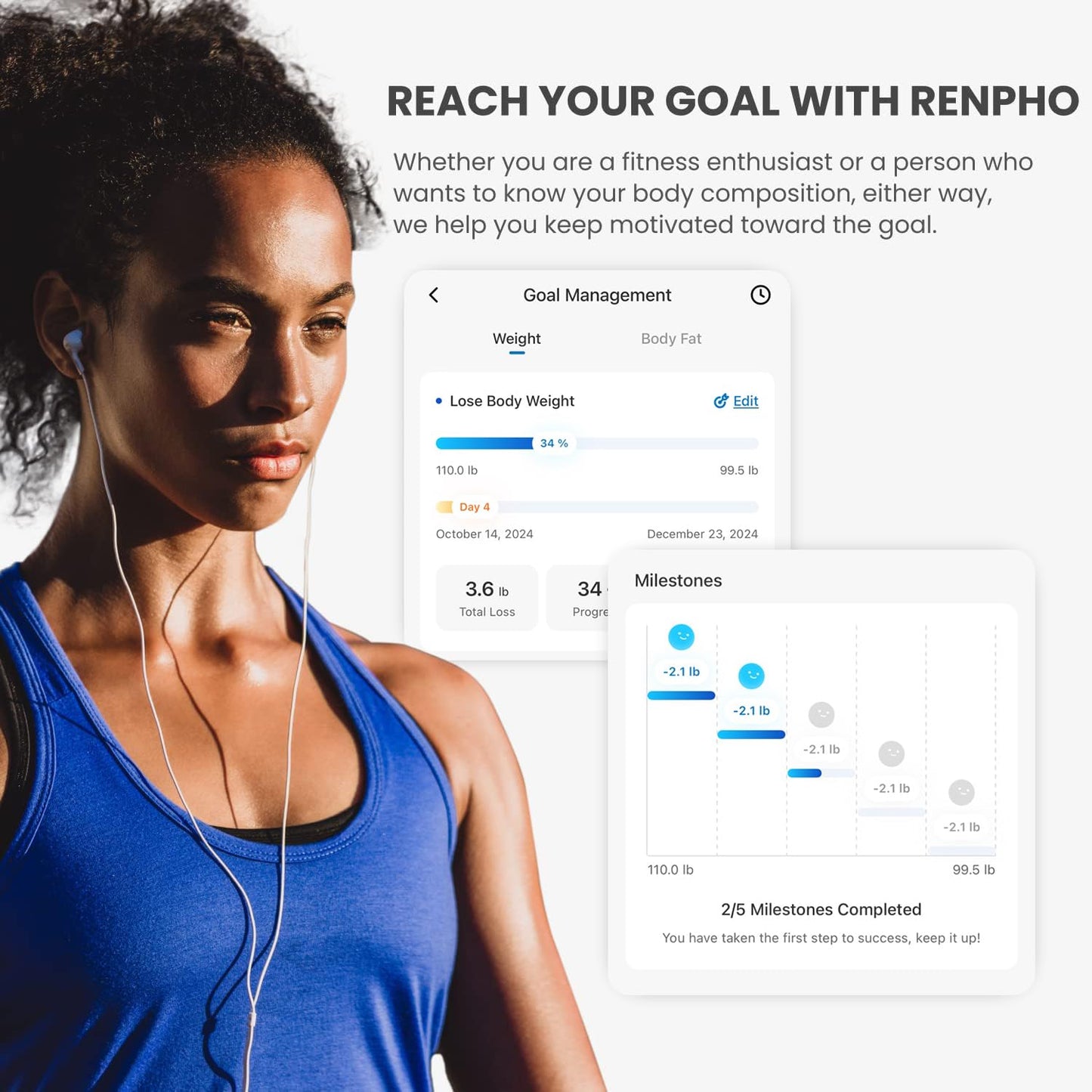 RENPHO Body Fat Scale Smart, Rechargeable Digital USB-C Bathroom Scale with Body Fat Analysis App, 180 kg, Black