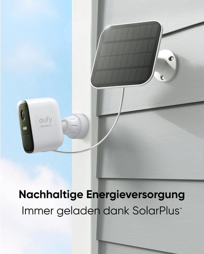 eufy Security eufyCam 2C 2-camera set, solar panel, outdoor surveillance camera, HomeKit compatible, 1080p HD, IP67 weatherproof, night vision, no monthly fees.