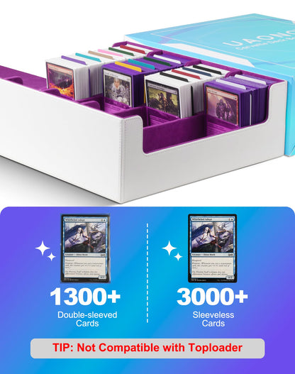 UAONO Card Storage Box for Trading Cards, 2400+ MTG Commander Deck Box with 24pcs colorful dividers, Card Case suitable for Magic TCG PTCG game cards (white & purple)