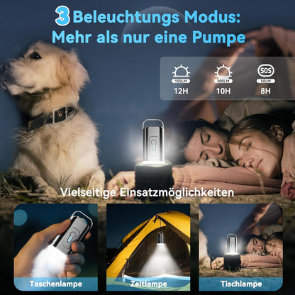 Portable pump, 5 multi-function nozzles for quick manual inflation of air mattresses, swim rings, pools, and inflatable toys - ideal for camping & outdoor use.