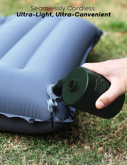 QPAU Electric Air Pump, 5000mAh Rechargeable Battery Air Pump, Quick-Fill Inflator Deflator Electric Air Pump with 3 Nozzles for camping sleeping pad, air mattress, inflatable boat.