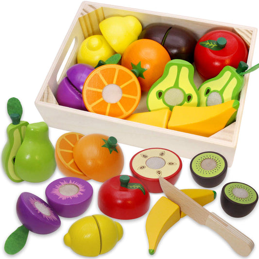 Airlab children's kitchen play kitchen accessories made of wood, kitchen toy cutting fruit vegetable food wood with Velcro connection for children