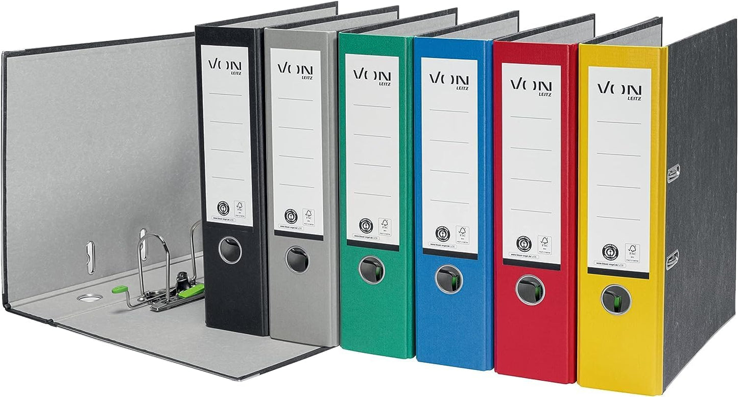 Leitz set of folders with dividers, 5-pack A4 folders made of 100% recycled cardboard, holds 600 sheets, 80mm spine width, black, 10531095 & 10-pack 12-part dividers made of 100% recycled cardboard, 13010000