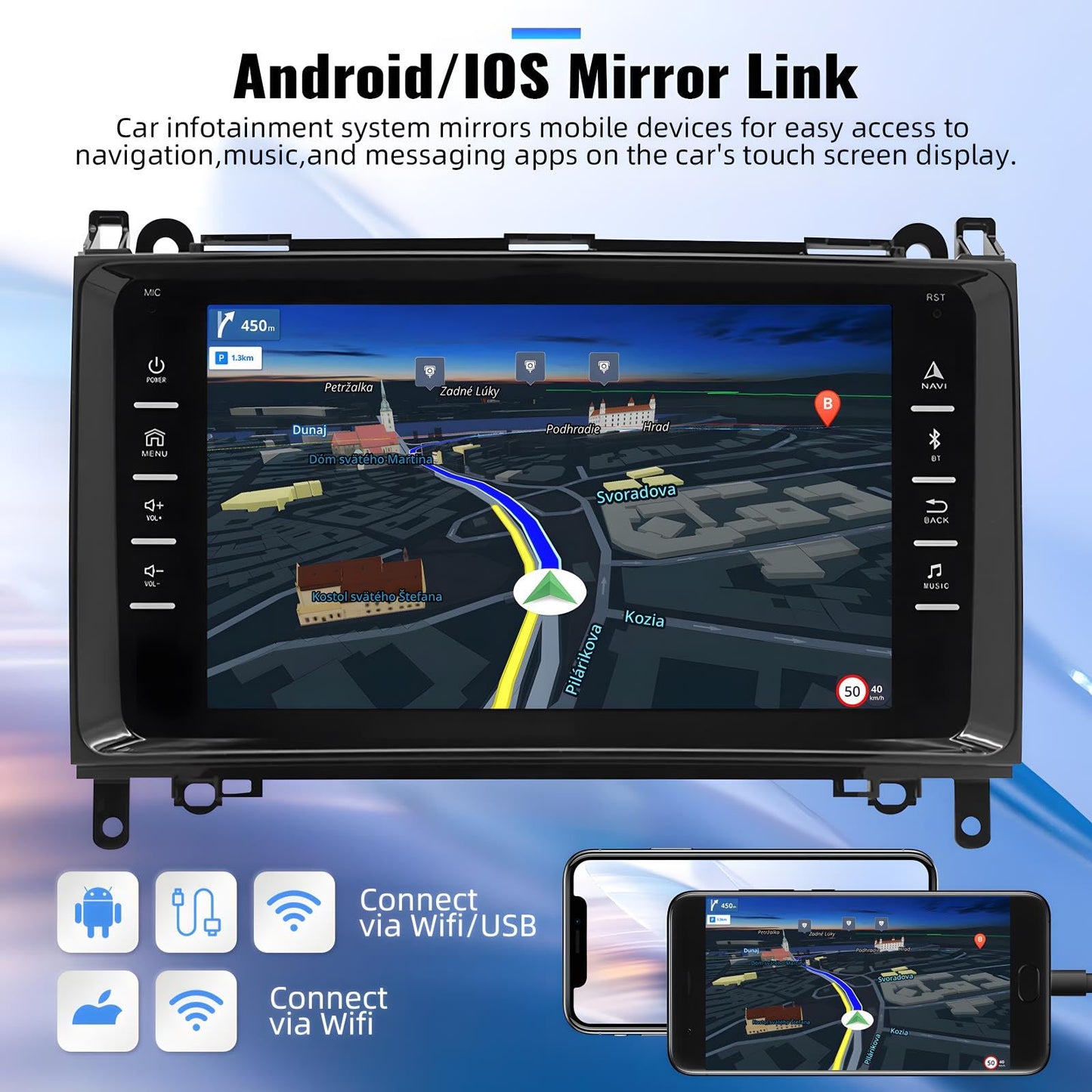 CAMECHO 1+32G Android 13 car radio with navigation for Mercedes Benz W169 W245 B160 B170 B180 B200 W639 Vito Viano W906 Sprinter, 8 inch screen with Mirror Link WiFi FM Bluetooth and USB+backup camera