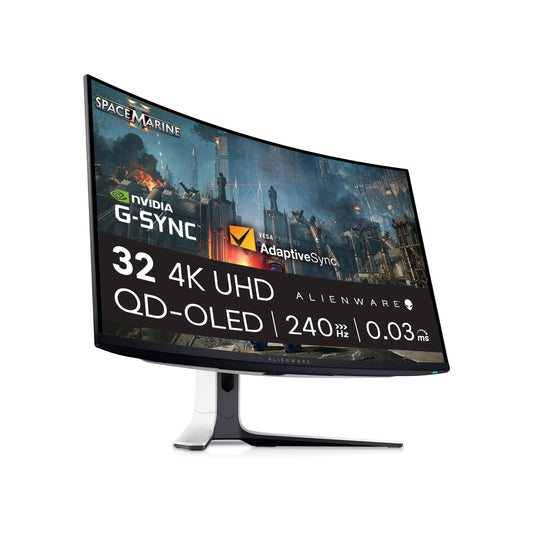 Alienware AW3225QF 32" 4K UHD (3840x2160) 1700R Curved Gaming Monitor, 240Hz, QD OLED, 0.03ms, NVIDIA G-SYNC Compatible, HDR, Dolby Vision, USB-C, DisplayPort, 2X HDMI, 4X USB, 3 Year Warranty