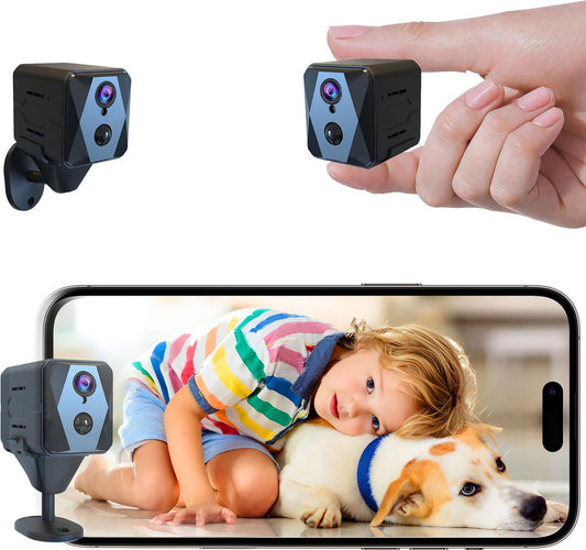 aidowocam Mini Camera, 4K Indoor Surveillance Camera, Indoor Camera Surveillance, WiFi Camera Live Streaming Mobile APP for Long Standby 2800mAh Battery Camera, Motion Detector/Night Vision/Cloud