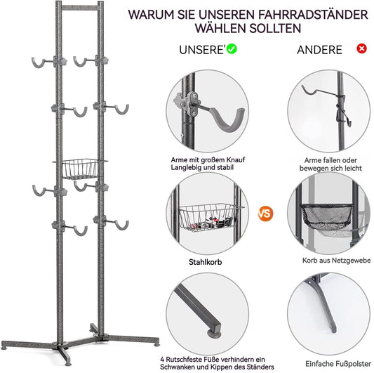 CXWXC Bike Stand Floor for 4 Bikes - Holds up to 70kg/160 pounds. Bike stand holder for indoor garage or outdoor storage.