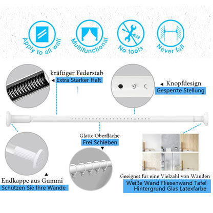 GOLDION Curtain Rod Multifunctional Telescopic Rod No Drilling 115-365cm Matte White Extendable Clamp Curtain Rod - Extra Long Telescopic Rod - for Room Divider, Curtain, and Balcony