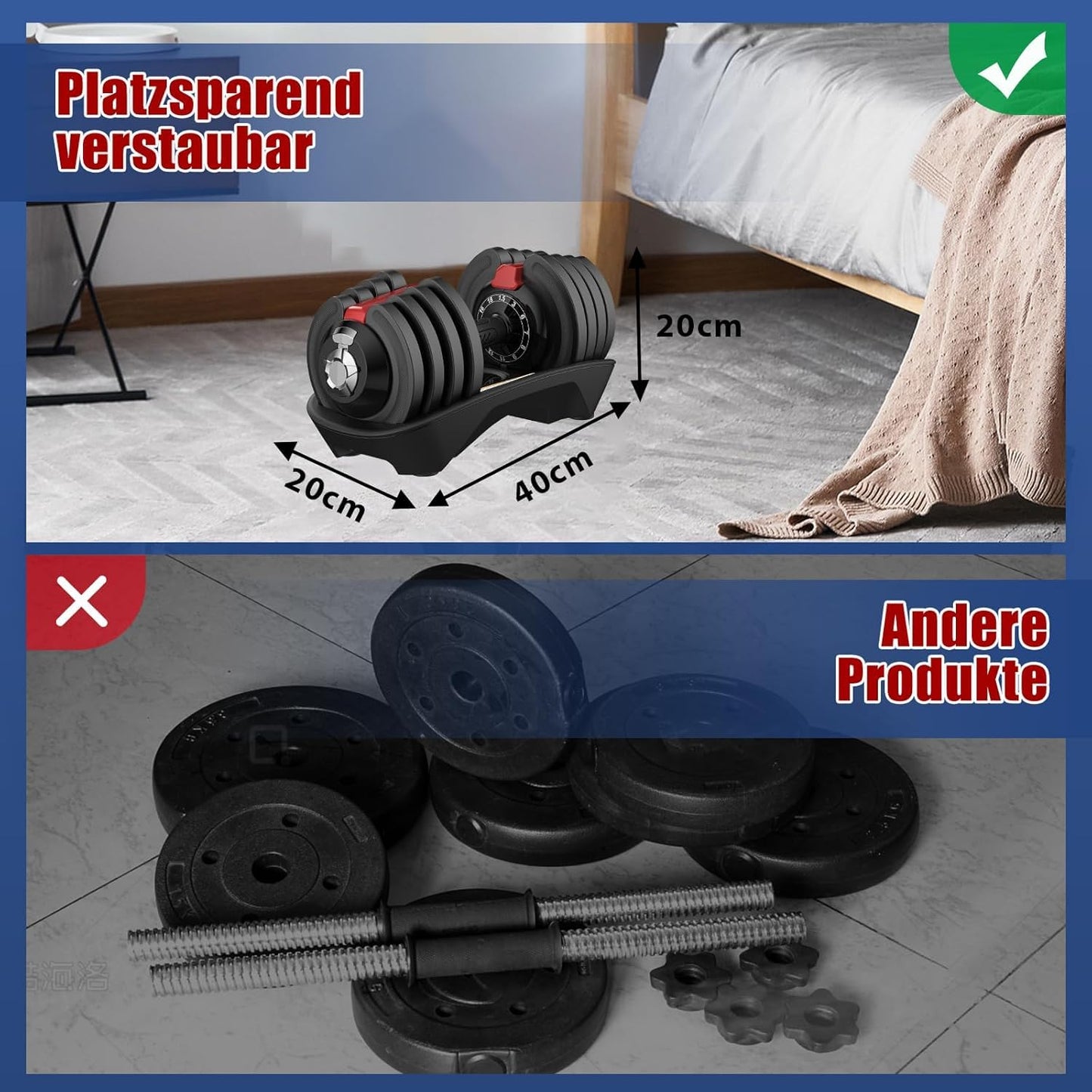 DH FitLife 2 x 18kg adjustable dumbbells 1.5 to 18 KG with 12 weight levels, dumbbells with weight plates, set of 2
