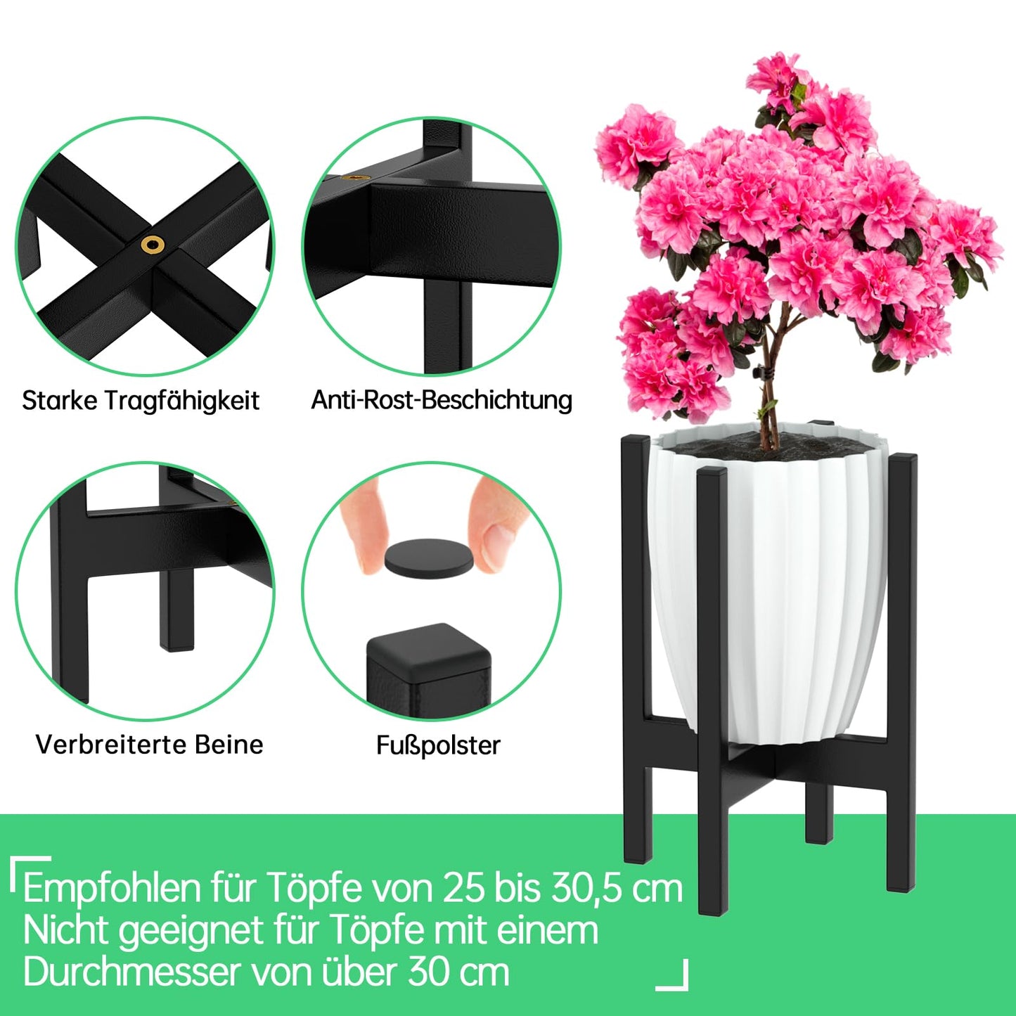 ZMTECH Flower Stand 30cm, Metal Flower Stand Black Plant Shelf 30cm Height for Indoor Outdoor Bedroom Corner Patio