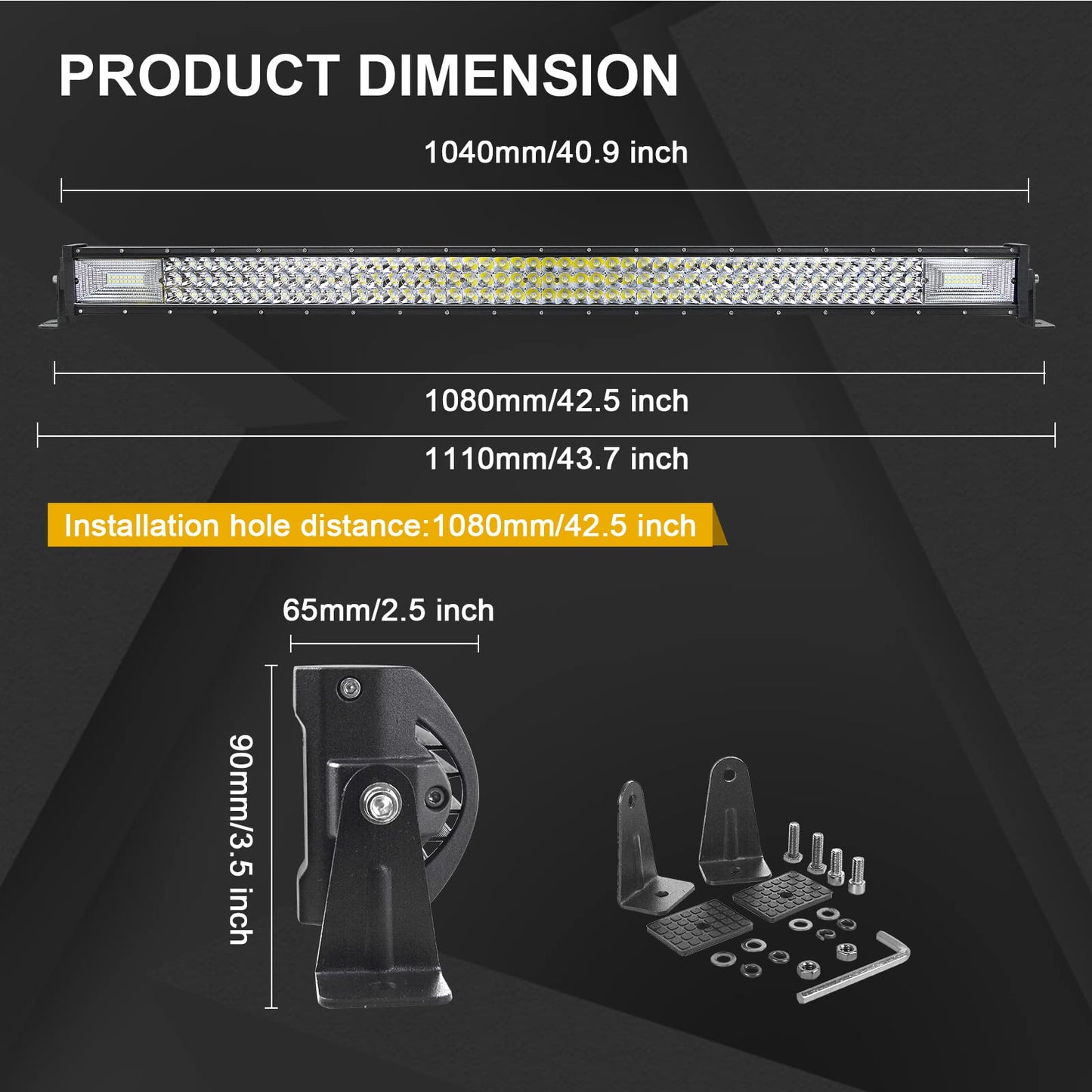 Willpower 42 inch 107CM 540W LED work light bar, LED spotlight 12V 24V, waterproof floodlight spot combo LED bar for off-road vehicle tractor, auxiliary spotlight reverse light bar.
