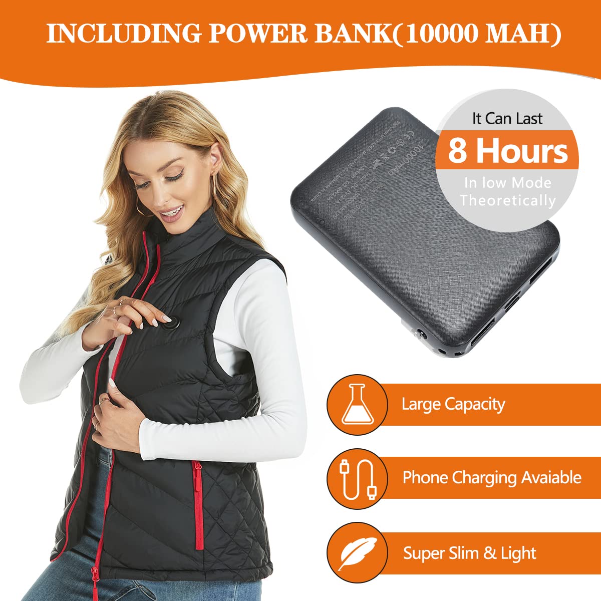 Unzip Heated Vest for Women with Battery Pack, Lightweight Electric Heated Vest for Women, Rechargeable USB Vest with Pockets, Warm Winter Slim Fit Vest Fishing Outdoor Hiking Hunting Vest