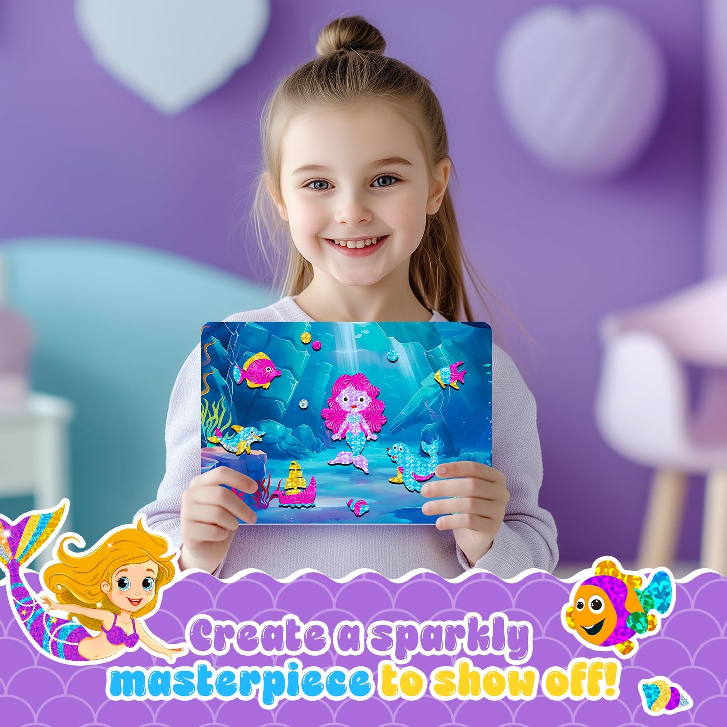 CutteeyFyry Foil Fun for Kids, Mermaid & Princess Foil Art for Kids, Craft Sets for Girls Ages 3-10, Kids Activity Kits Travel Toys Christmas Birthday Easter Gifts