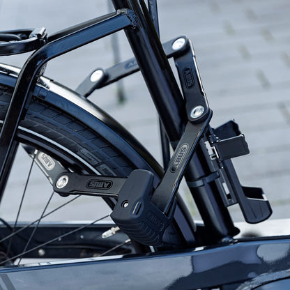 ABUS folding lock Bordo Alarm 6000KA SH with holder - bicycle lock made of hardened steel - with 100 dB alarm and XPlus cylinder - ABUS security level 10 - 90 cm long - black