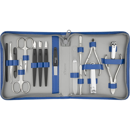 marQus Solingen Manicure Set - 16 pieces in faux leather case, handy and soft - Complete kit for nail care with everything for hand and foot care, Blue