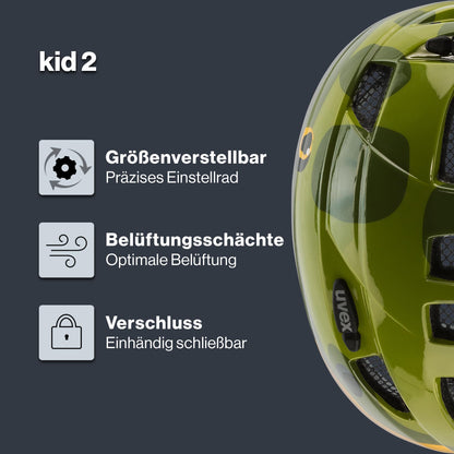 uvex Kid 2 - Lightweight bike helmet for kids - adjustable size - expandable with LED light - Dino design - 46-52 cm