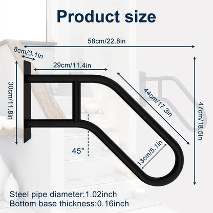 Handrails for outdoor stairs Kamanan Stair Handrail for Outdoor Heavy Stair Handrails Non-slip Bathroom 1-3 Steps Staircase Handrail for Elderly Children with Disabilities 58cm Long