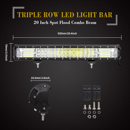 SKYWORLD 50.8cm work light 288W LED light bar, auxiliary headlight off-road spotlight, license plate holder with 12V flash wiring harness kit for car SUV truck car 4x4