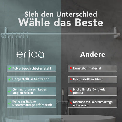 Erica Shower Curtain Rod L-shaped & U-shaped - 4-in-1 shower curtain rod for bathtub or shower - Corner shower rod - Steel with powder coating - Without ceiling mounting - White