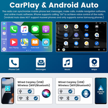 Hikity Android 13 car radio navigation for VW Golf 5 V 6 EOS Passat B6 Touran Polo Caddy, with wireless Carplay, Android Auto, 1+32GB storage, 7-inch 2Din radio with GPS, WiFi, Bluetooth, FM, RDS, Hi-Fi MIC, and AHD rearview camera.