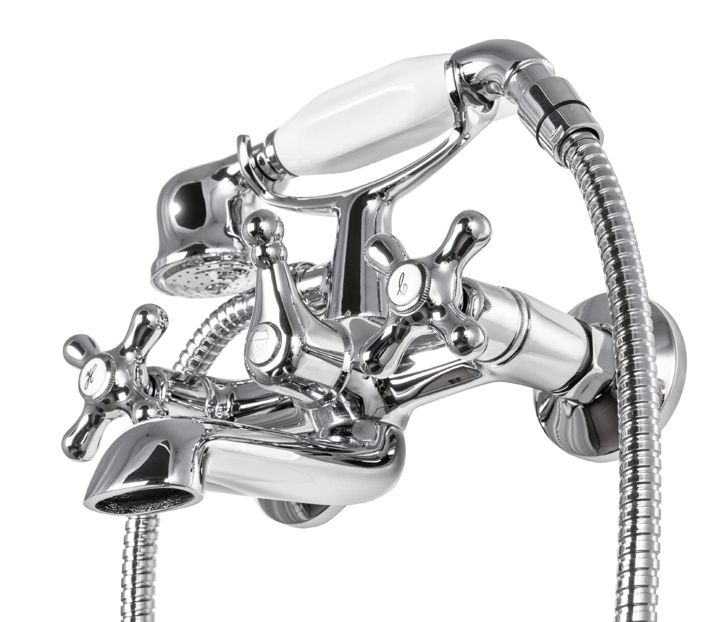 aquaSu® Two-handle mixer Athena for bathtub including shower set | Retro faucet | Diverter bathtub faucet | Tub battery | Nostalgic two-handle faucet | Cross handles | Chrome | 76802 3
