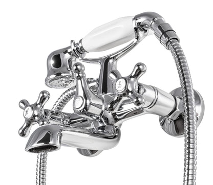 aquaSu® Two-handle mixer Athena for bathtub including shower set | Retro faucet | Diverter bathtub faucet | Tub battery | Nostalgic two-handle faucet | Cross handles | Chrome | 76802 3