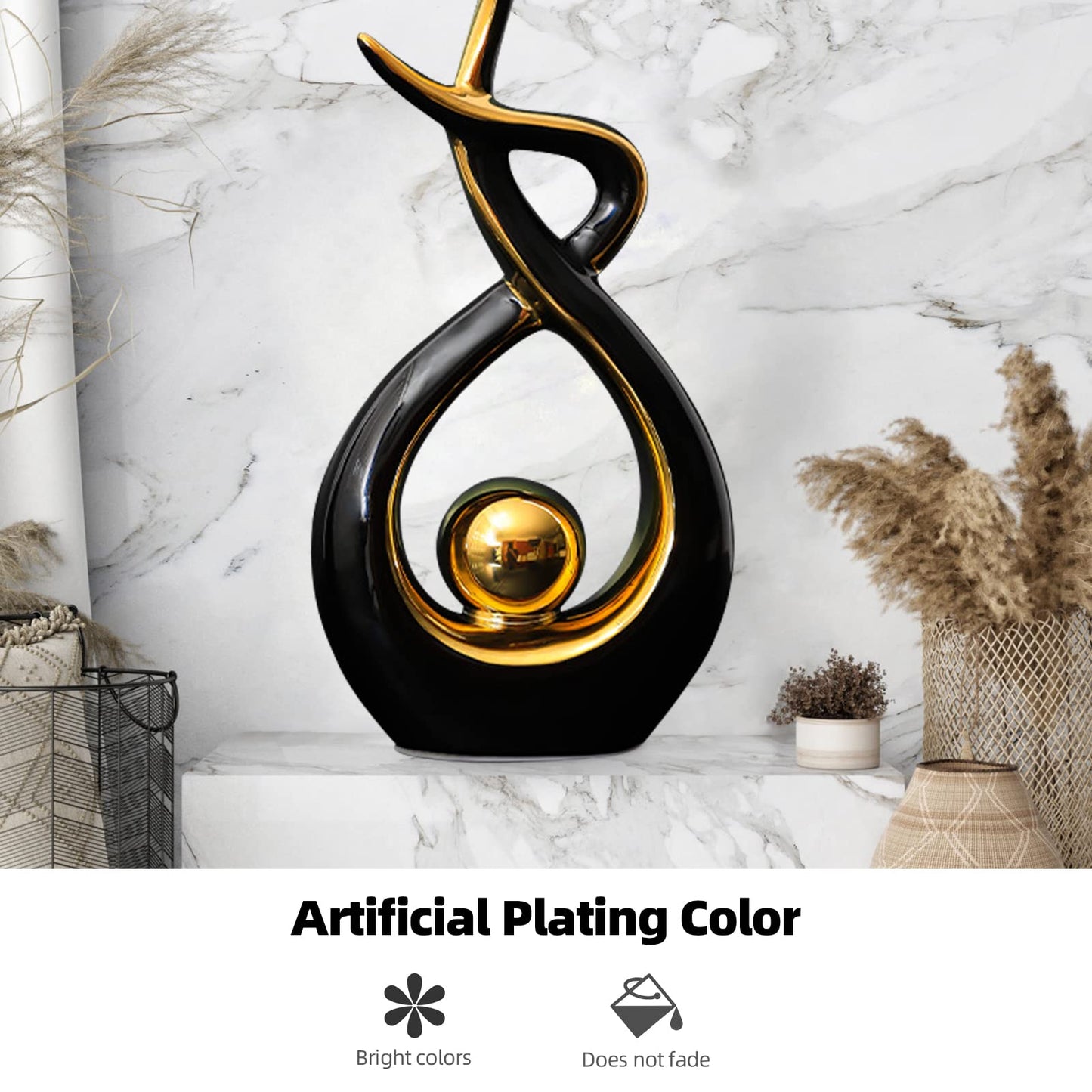 Ceramic decorative object, modern sculptures abstract decor, living room modern decoration abstract craft for decoration bedroom table decoration office sculpture apartments and statues (black)