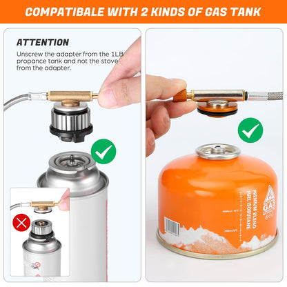 Odoland Camping Stove 3500W Gas Stove with Piezo Ignition, Windproof Gas Camping Stove for all Screw Cartridge Gas Burner, with Adapter Foldable Camping Stove Gray