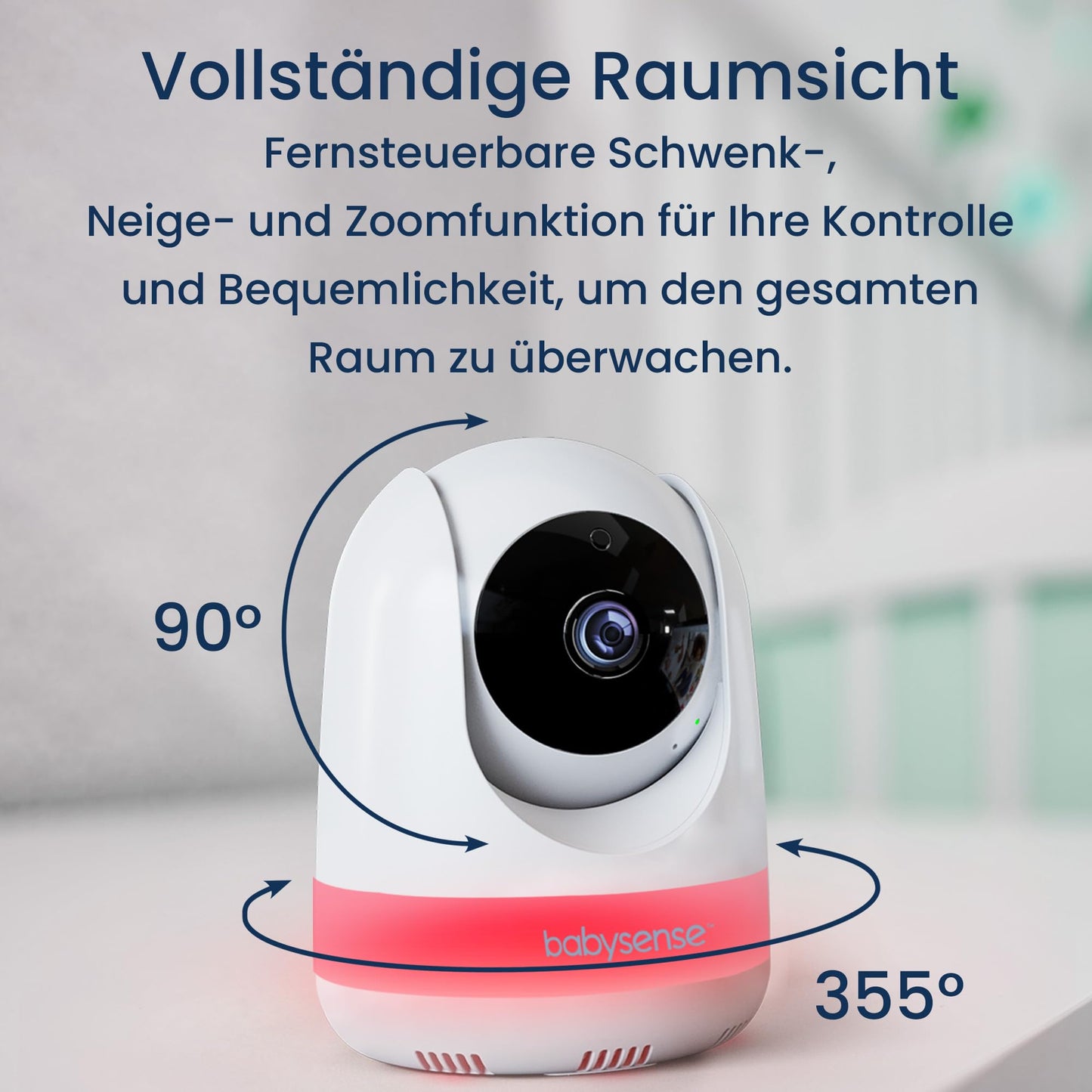 Babysense video baby monitor with camera, No Wi-Fi, 5.5-inch 1080p Full HD display, 6-color night light, 300m range, Two-way audio, 4X zoom, 5000mAh battery.